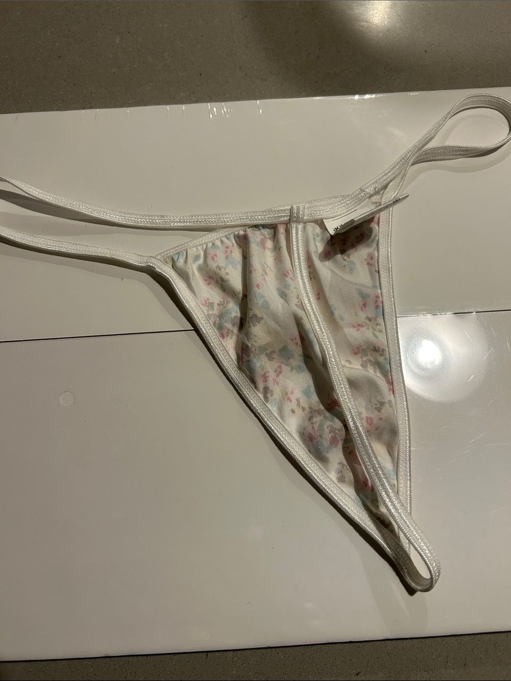 For bundles only - ROMWE White Floral Print Satin Panties Thong / String L - Picture 2 of 3